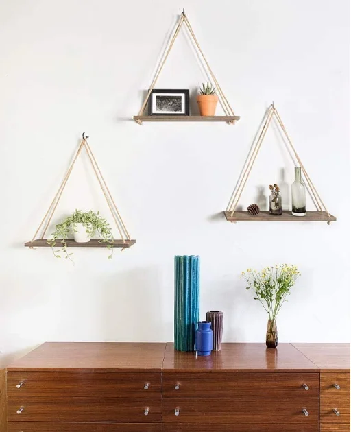 Rustic floating shelf wall mounted living room bedroom brown wooden hanger