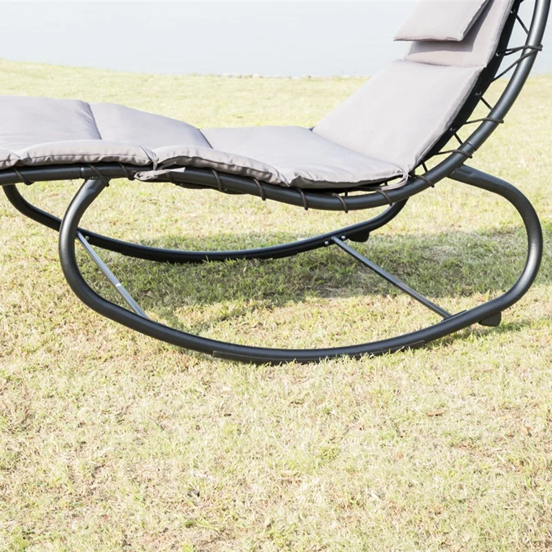 Hanging Curved Chaise Lounge Chair Swing for Backyard indoor outdoor Patio hammock with canopy shade built-in pillow metal frame