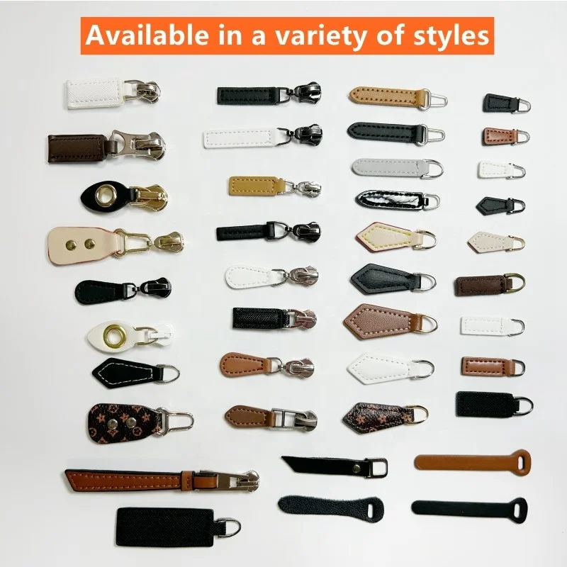Zipper pulls custom logo leather zipper slider PU leather zipper tag puller head for handbags outdoors
