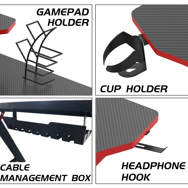 Double Layer Ergonomic Metal Computer Gaming Table Large Desktop PC Gamer Desk with Cup Holder Red E-sports Desk for Office Use