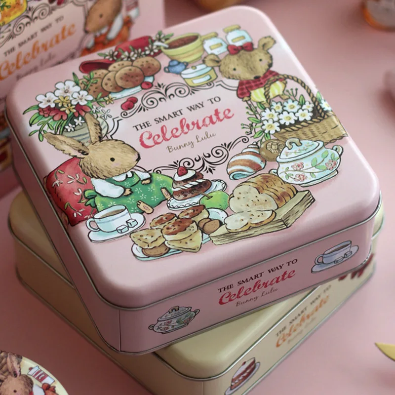 168*168*60 mm Square Cookies Biscuits Tin Container Can Lovely Rabbits Patter Home Cookies Tin Wholesale Square Tin TB102902