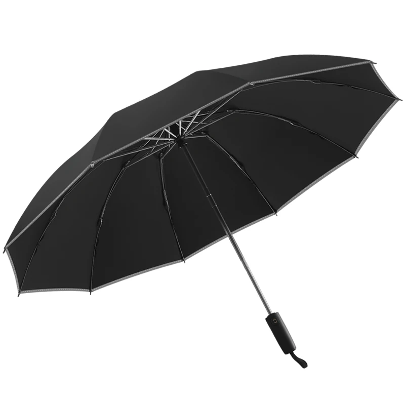 Wholesale promotion custom 10K Safety Reflective inverted Umbrella automatic 3 fold reverse smart umbrella windproof waterproof