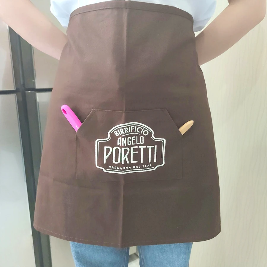 Cheap Custom Logo Uniform Restaurant Waitress Waiter Cotton Apron Disposable Kitchen Half Waist Apron One Pocket
