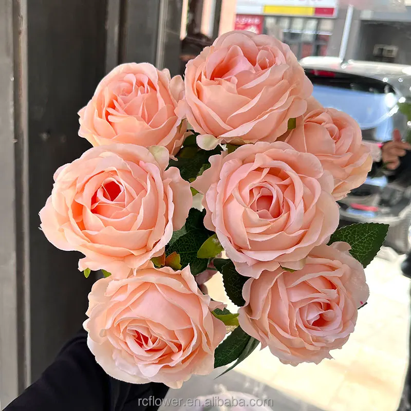 Artificial Wedding Decoration Silk Rose Bouquets Flower 7 Heads Pink White Rose Bouquet Floral Flowers