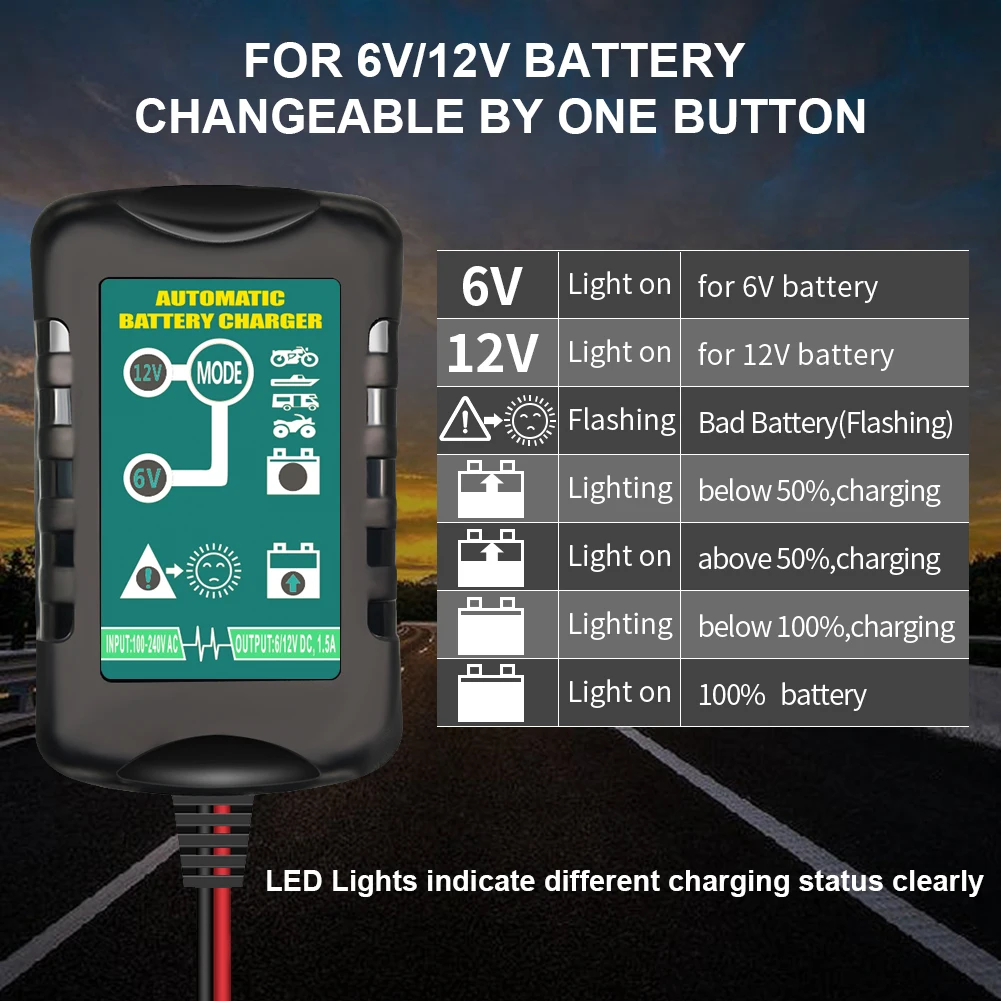 6 в, 12 В, портативное автомобильное умное зарядное устройство на солнечной батарее для мотоцикла