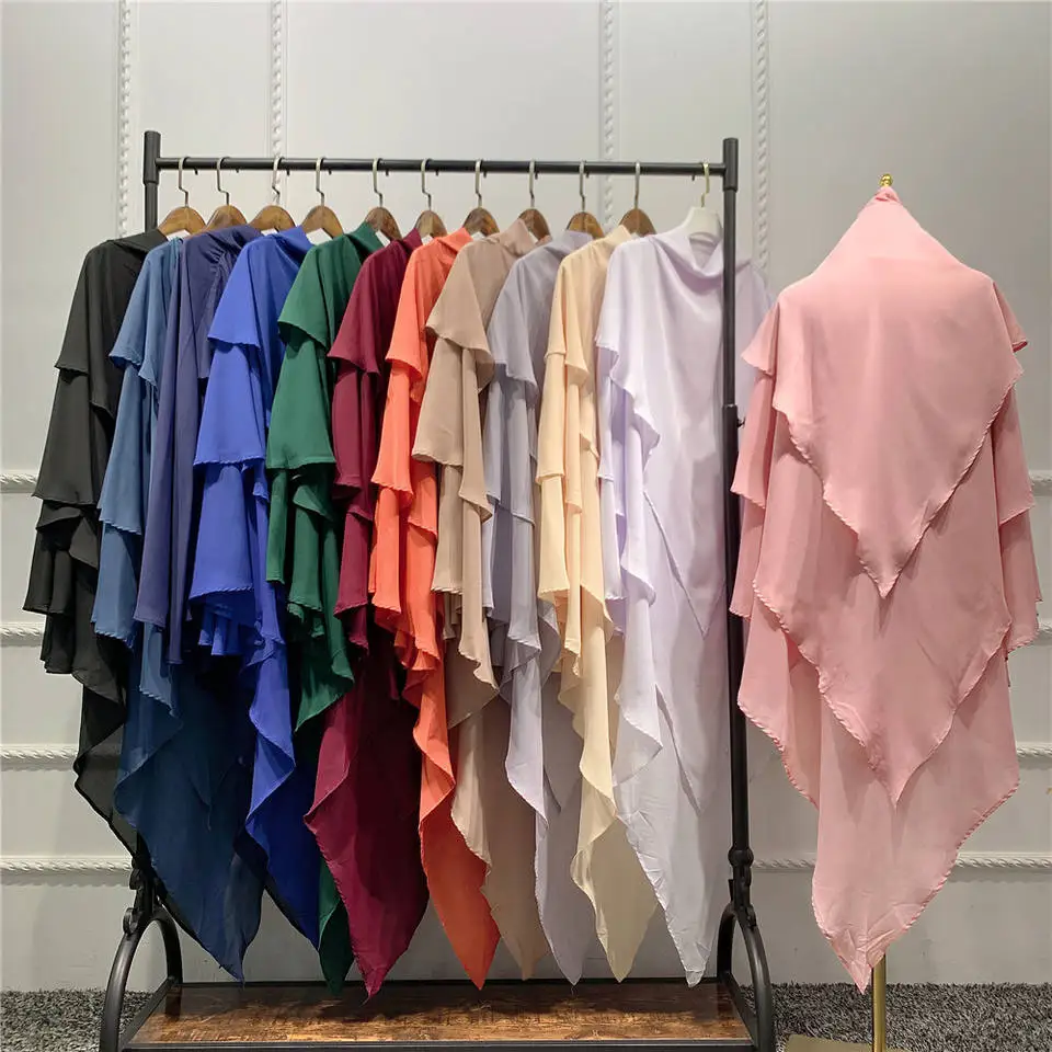 2024 Best Khimar hijab New Design Ready To Ship Three Layer Overhead Chiffon Hijab For Muslim Women