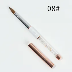 Wholesale Custom Logo Rose Gold Copper Parts Sliver Rhinestone handle 100% Pure Kolinsky Hair Acrylic Nail Art Brush