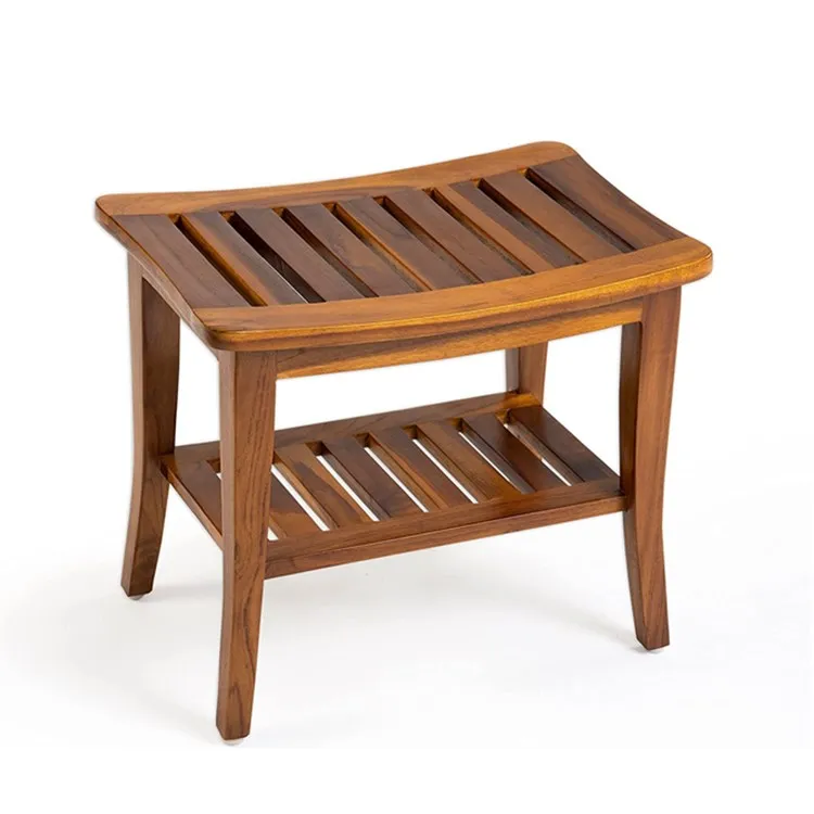 Ванная комната угловая тикового дерева душ стенд Крытый садового сарая патио садовый двор ванна спа 2 уровня Ванная комната Водонепроницаемый табурет с внизу полка для хранения