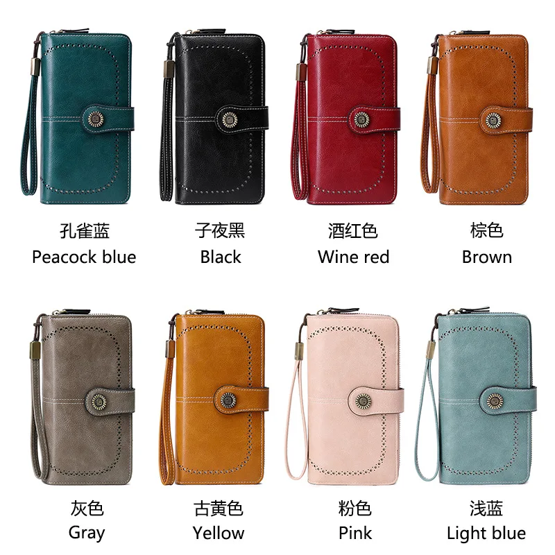 Lady Long Wallet Leather Hollow leaves Women Purse Money Card Holder Clutch long wallet with coin and card wallet for women