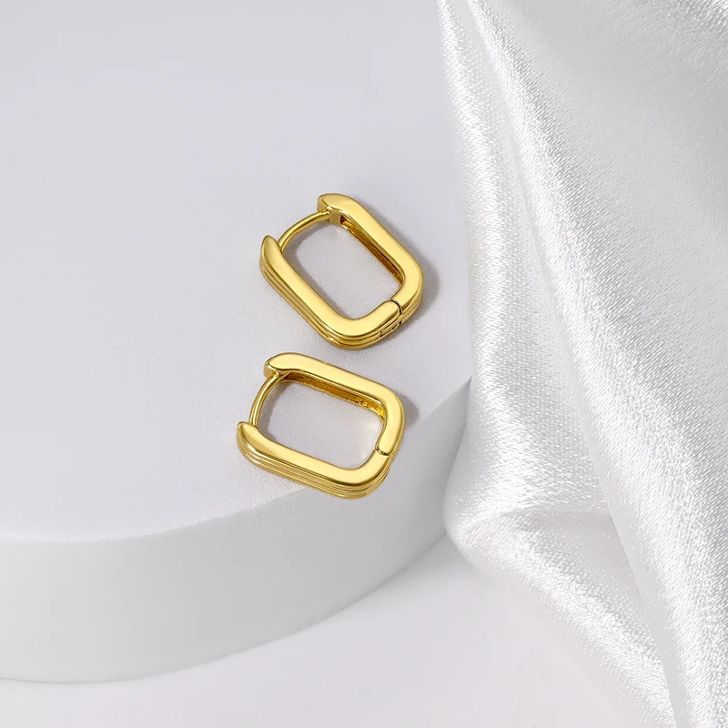 Mini square round cheap wholesale brass 18k gold plated chunky U huggie trio square hoop earrings for women