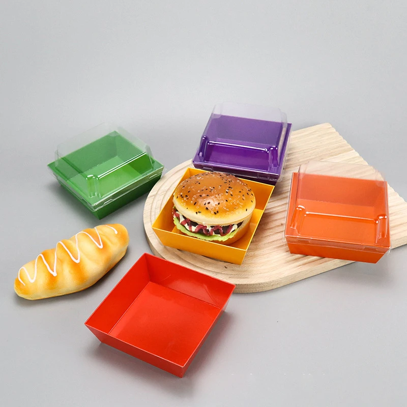 5 inches White Square Disposable Food Containers Sandwich Slice Cake Bakery Paper Charcuterie Boxes with Clear Secure Lids