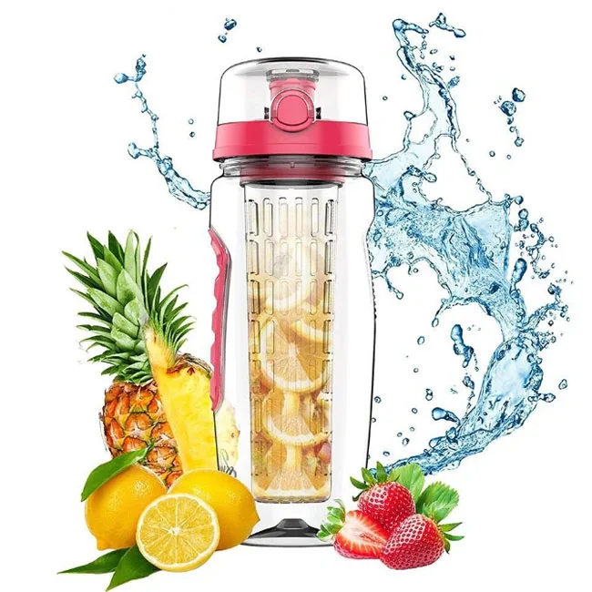 High quality transparent plastic BPA free 32 oz Tritan flip   900ml custom logo printed fruit juice infuser water bottle