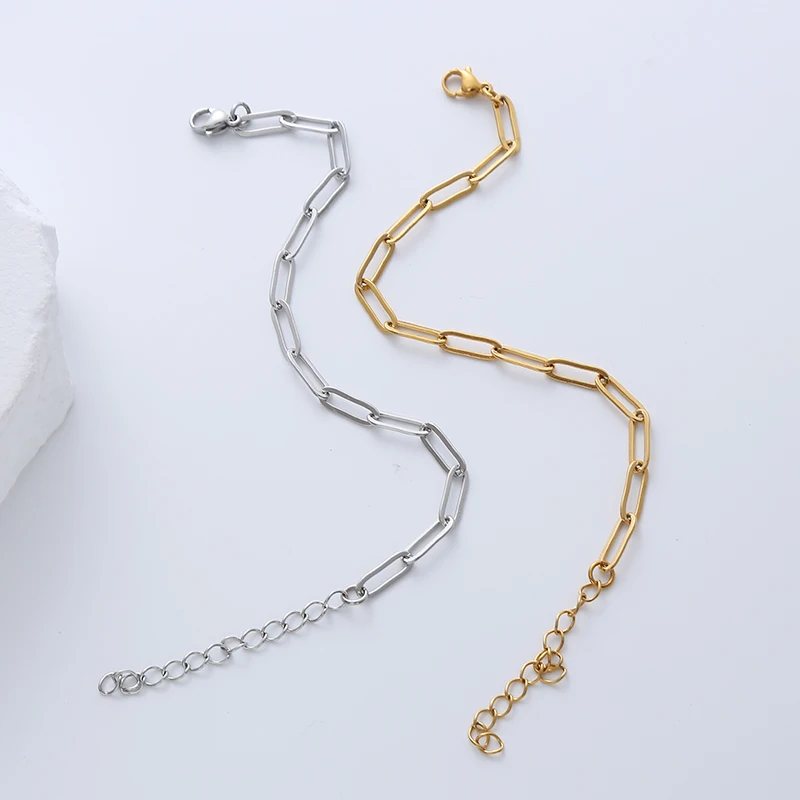 chain acero inoxidable 18k gold plated paperclip chain stainless steel bracelets