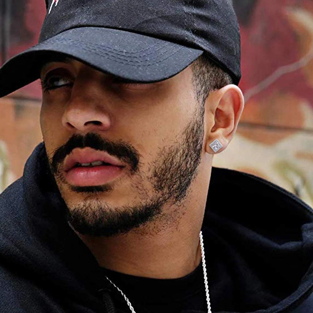 Hip Hop Bling Iced Out Men Earring Boys Diamond 5A CZ Cubic Zirconia White Gold Plated 925 Sterling Silver Women Stud Earrings