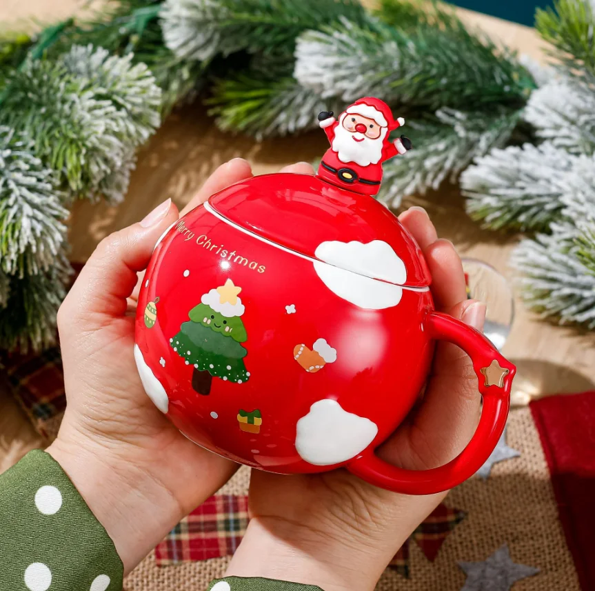 Wholesale Custom Nordic round Cartoon Sublimation Hot Chocolate Mug Handmade Personalized Christmas Eve Mugs for Coffee Beer