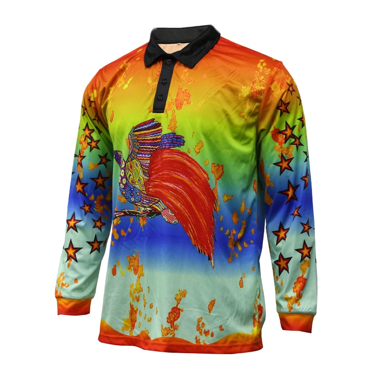 
Wholesale T Shirt Custom Fishing Shirts Healong 100%Polyester Long Sleeve Sublimation Fishing Wear 