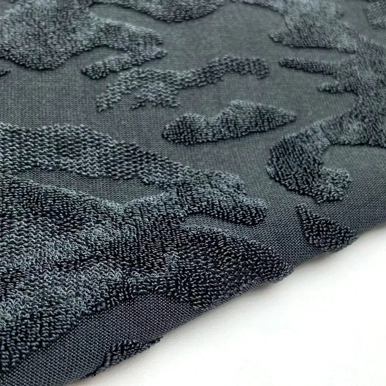 Maple leaf 98% polyester 2% stretch knitting brocade loop french terry jacquard fabric for garments swimwear