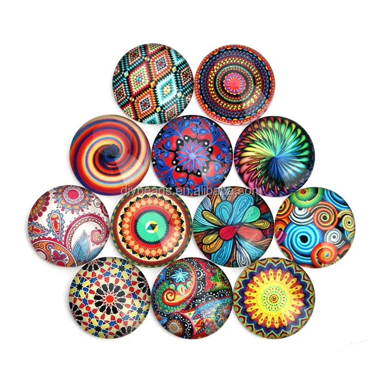 Wholesale round glass cabochon with kaleidoscope pattern pictures