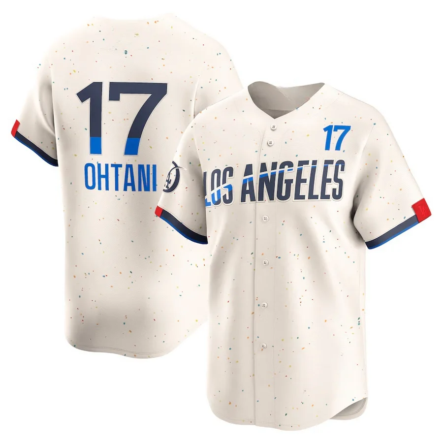 2024 #17 Shohei Otani сшитая бейсбольная рубашка модная Рубашка классная база синяя эластичная основа-Королевский белый