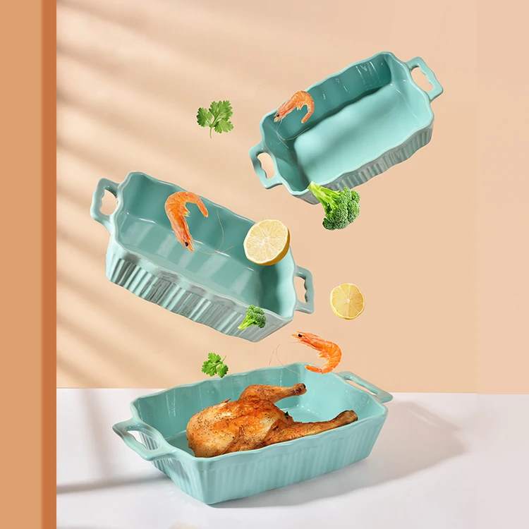Multi Color Rectangular Ceramic Bakeware Set Oven Safe Baking Dish Cookware Baking Pan Tray