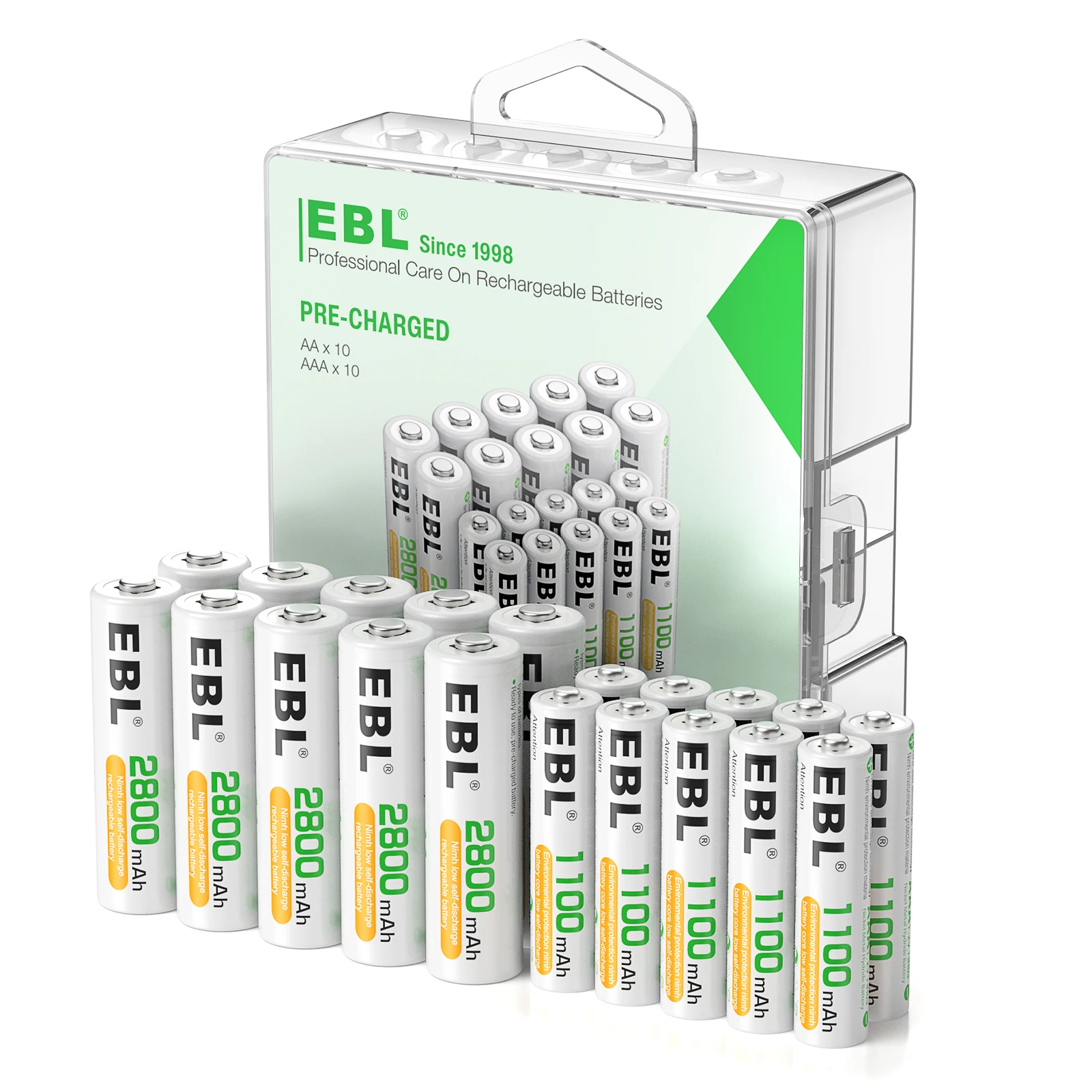 Высокая емкость AA 2800mAh AAA 1100mAh EBL Battery Combo ni-mh перезаряжаемые батареи с аккумулятором Органайзер коробка для хранения