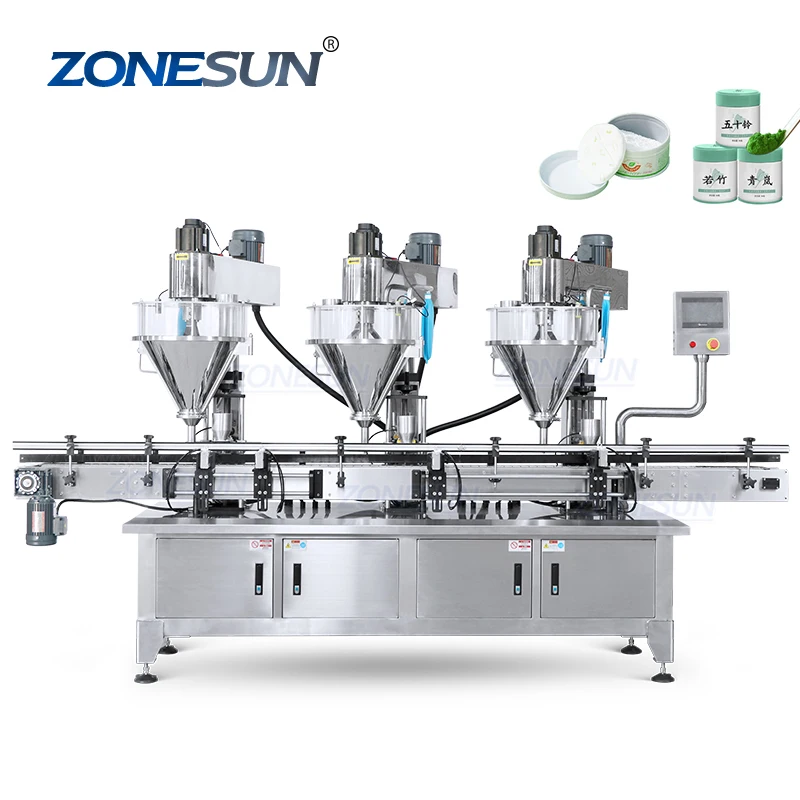 ZONESUN ZS-FM4A Automatic Three Heads Servo Motor Vertical Auger Spice Soda Milk Powder Filling Machine For Bottles Jars