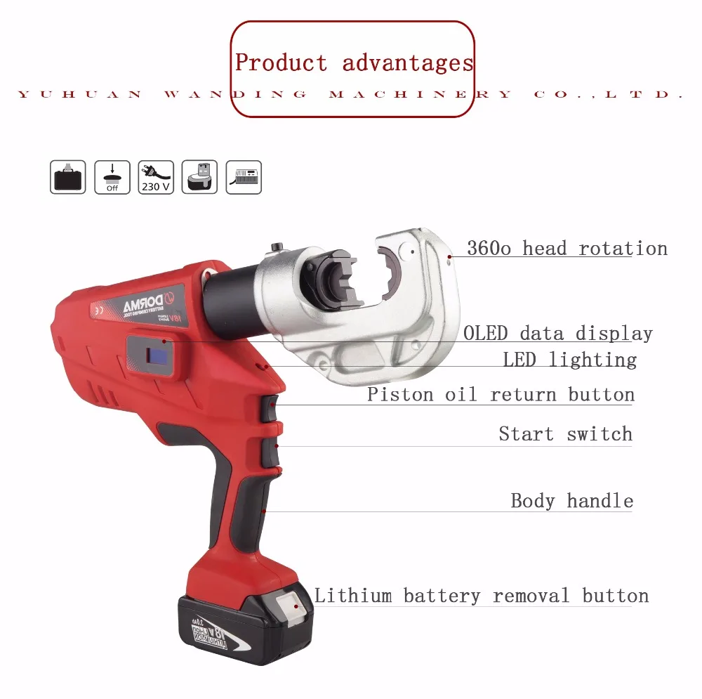 NEC-400 Battery power hydraulic wire cable lug terminal crimping tool