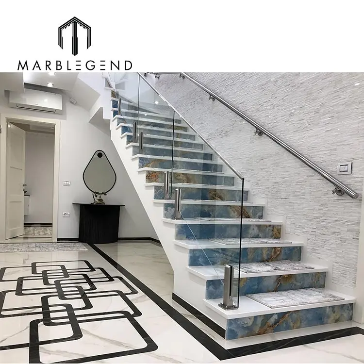 Interior onyx stairs luxury mable slabs onyx tile blue onyx for villa project
