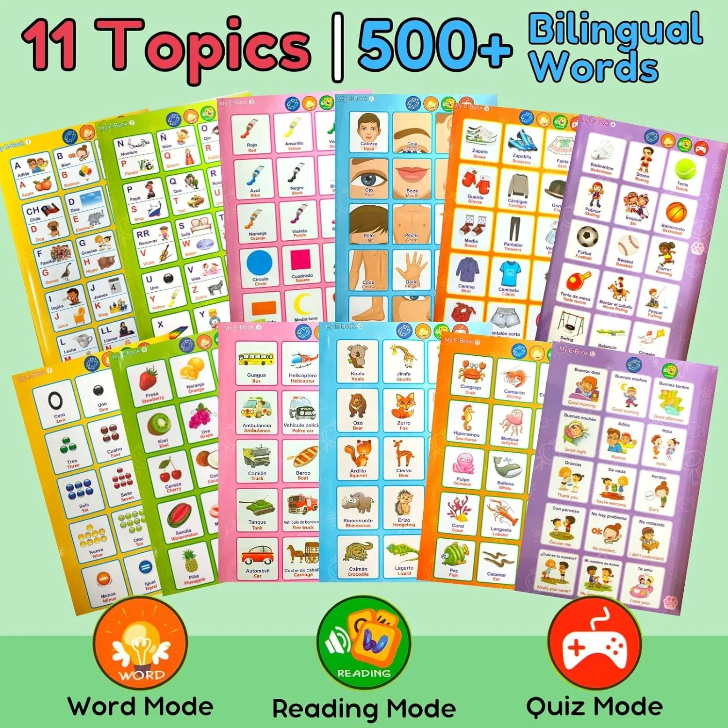 Interactive Educational Electronic Book Bilingual Toys Spanish English Talking Sound Books