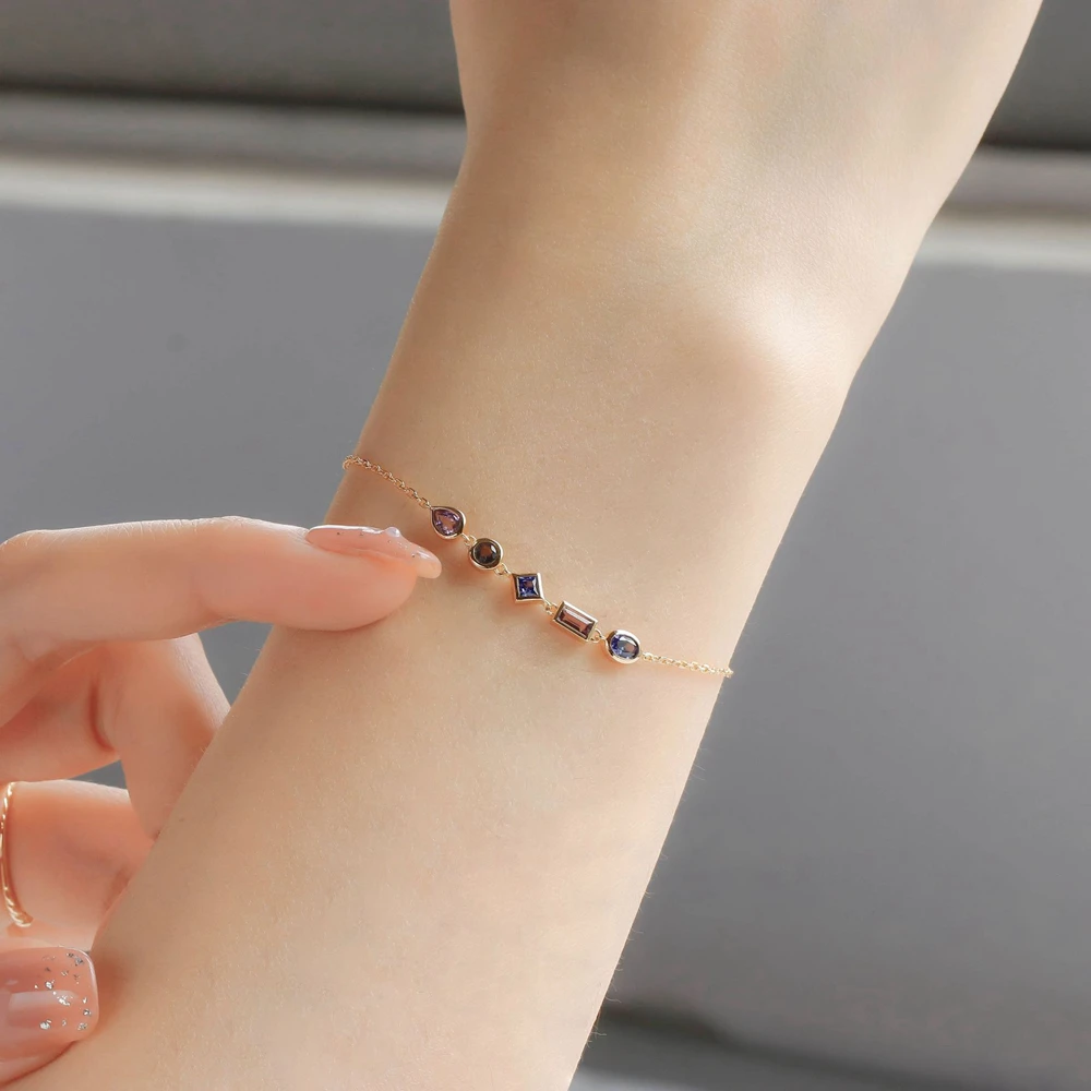 925 браслет из стерлингового серебра 14K позолоченный драгоценный камень геометрической формы кордиерит Аметист танзанит