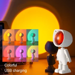Mini Robot Sunset Red Lamp Rgb Color Touch Control 360 Degree Night Light Astronaut Sunset Projection Led Table Lamp