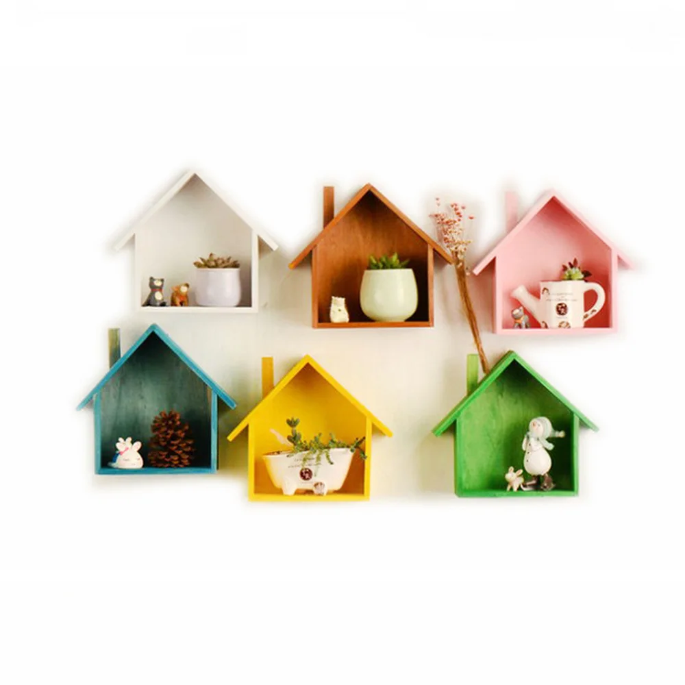 Floating House Shaped Wall Mount Wooden Shelf MDF wood wall mounted shelf