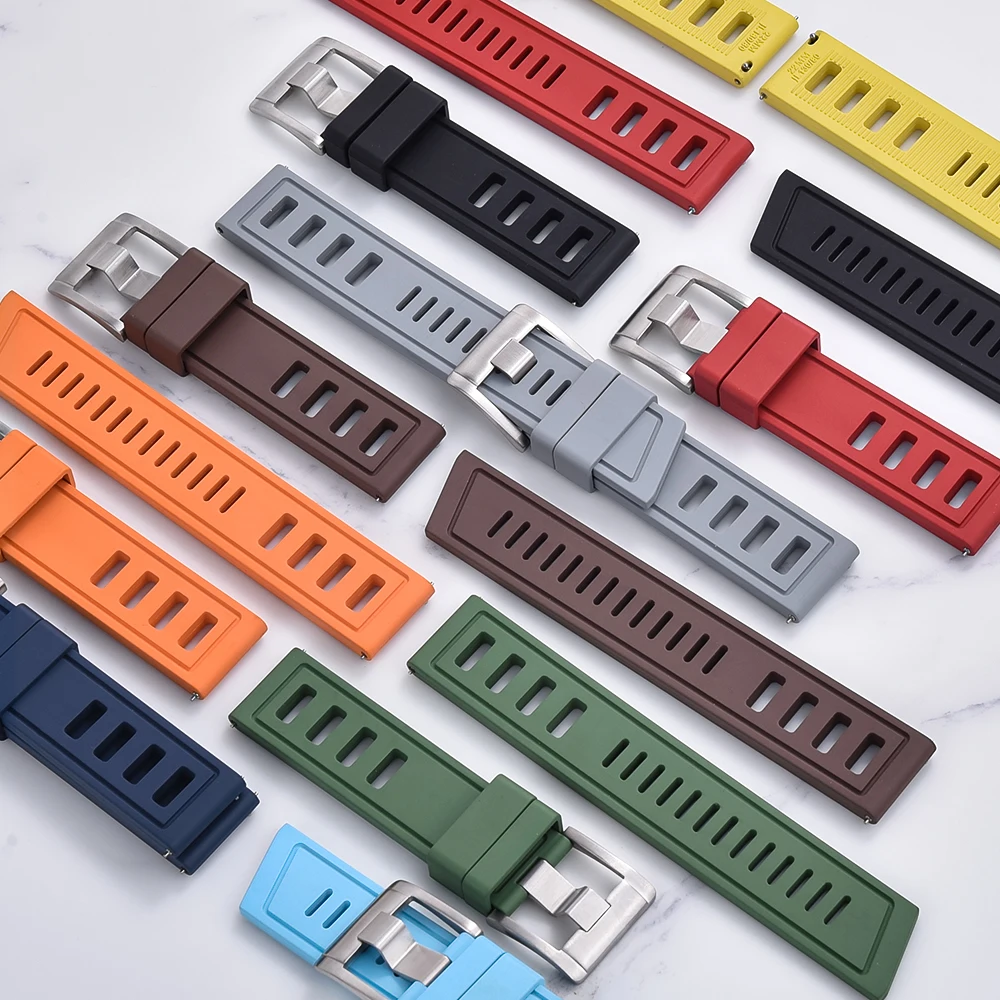 JUELONG Black Diver Fluoroelastomer Rubber Watch strap 20mm 22mm ISO FPM Rubber Quick Release Strap With 316L Ss Buckle