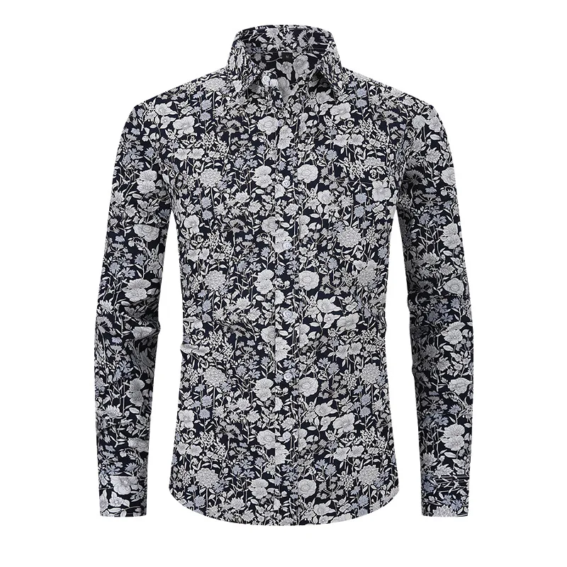 2024 new designing Plus Size XXXXL Shirt Mens Loose Turn Down Collar Flower Printed Shirt