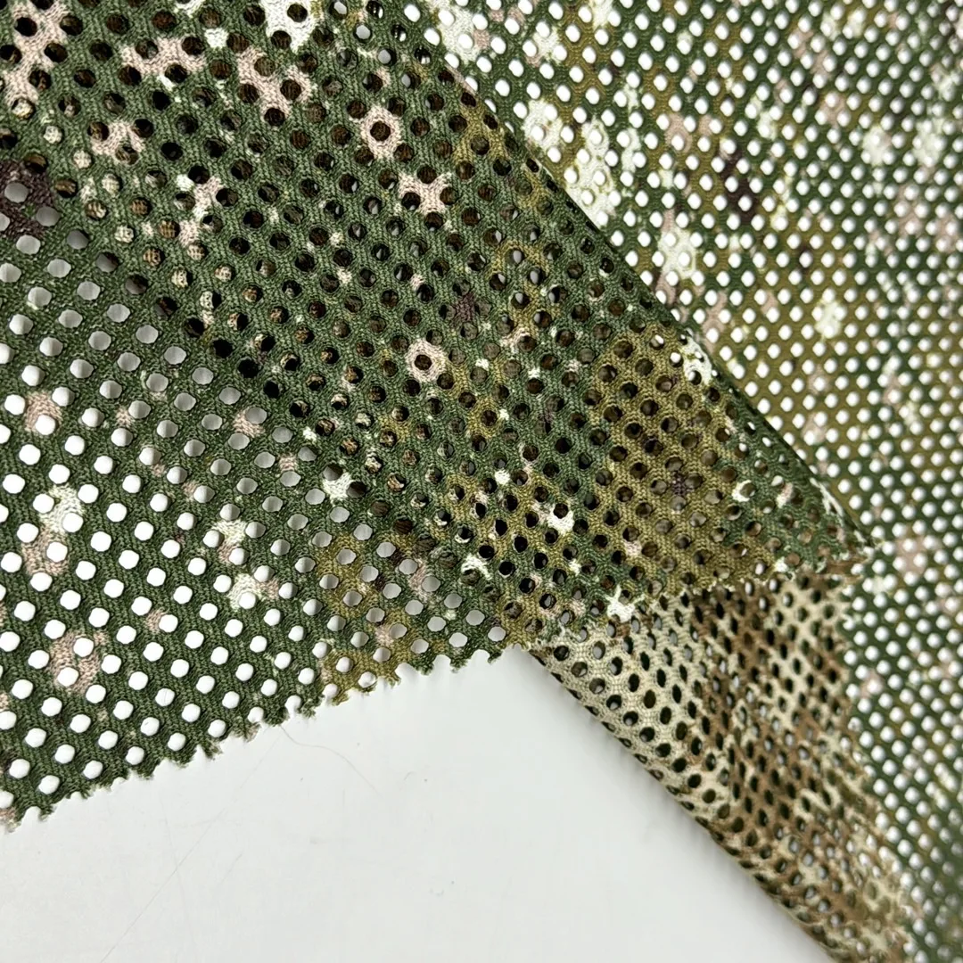 100% Polyester Customized 220GSM Camouflage Hunting Outdoor Scarf Breathable Mesh Fabric  Security Personnel Knitted Stretch