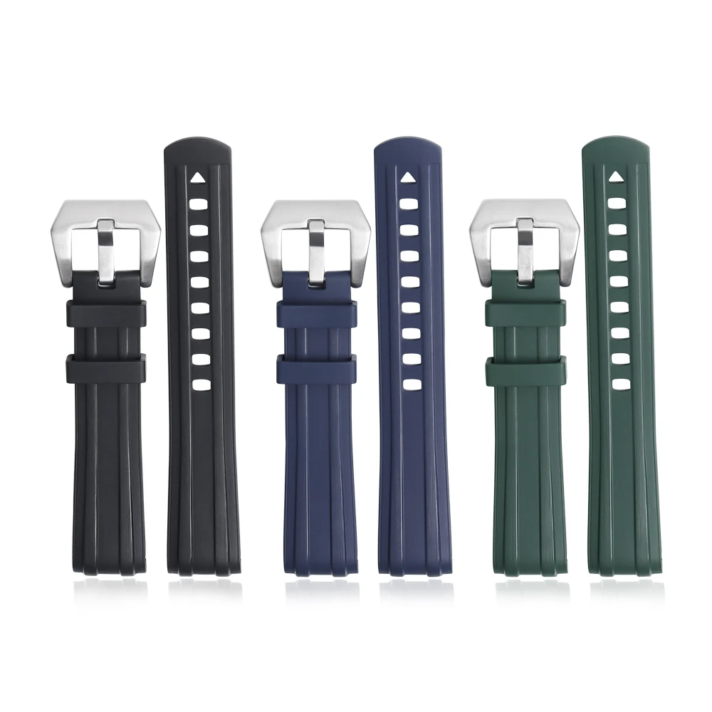 Curved End Fluororubber Watch Strap 20mm Fitted Smooth FKM Rubber Watch Band for Seamaster 300