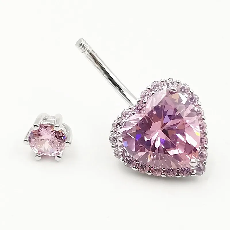 925 Sterling Silver Zircon Heart Shape Piercing Navel Belly Rings 925 Silver Sexy Navel Piercing Jewelry For Women