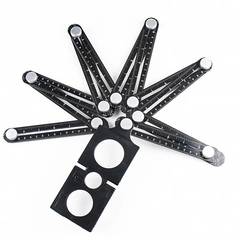 HYSTIC Multifunctional Universal Aluminum Folding Ruler Tape Measures Six-Sided Angle Measuring Tool Multi-Angle Hardware Tools
