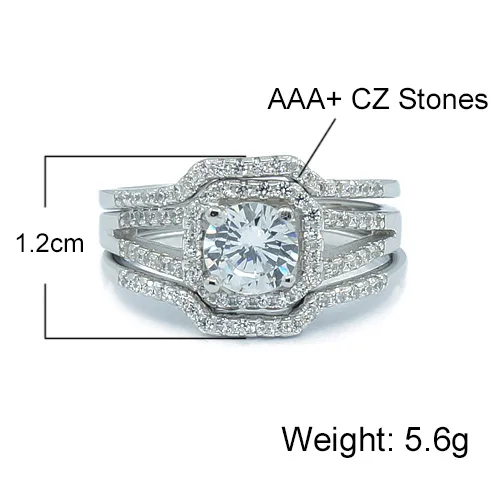 Wholesale solid silver jewelry 100% real 925 silver ring with CZ stones wedding and engagement rings set