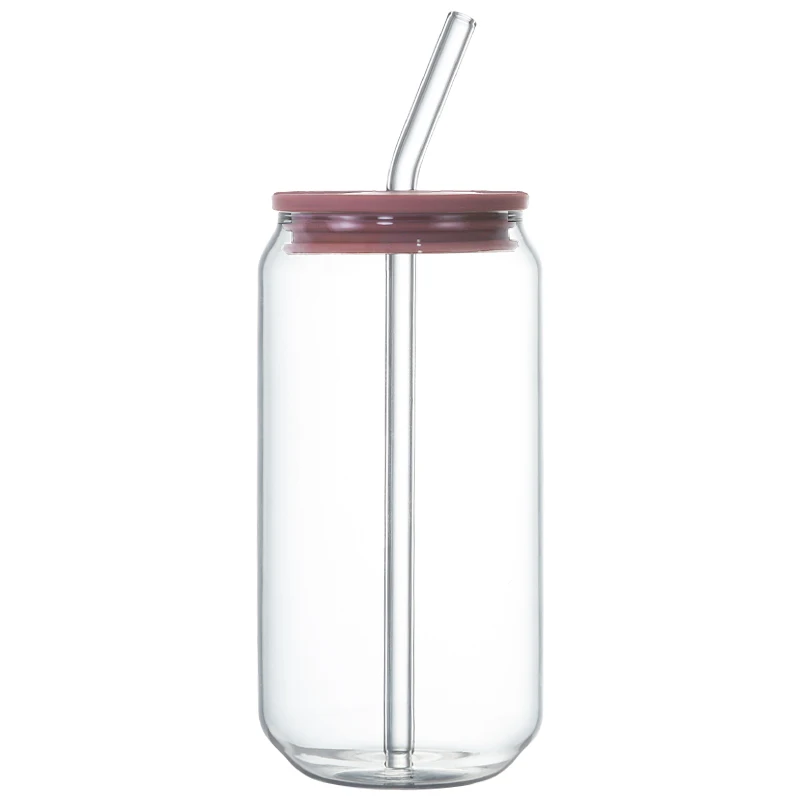 Custom Borosilicate Glassware Tumbler 12/16/25oz Cups Mugs Dinking Glasses Can Shaped Beer Glass boba cups and lids and straw