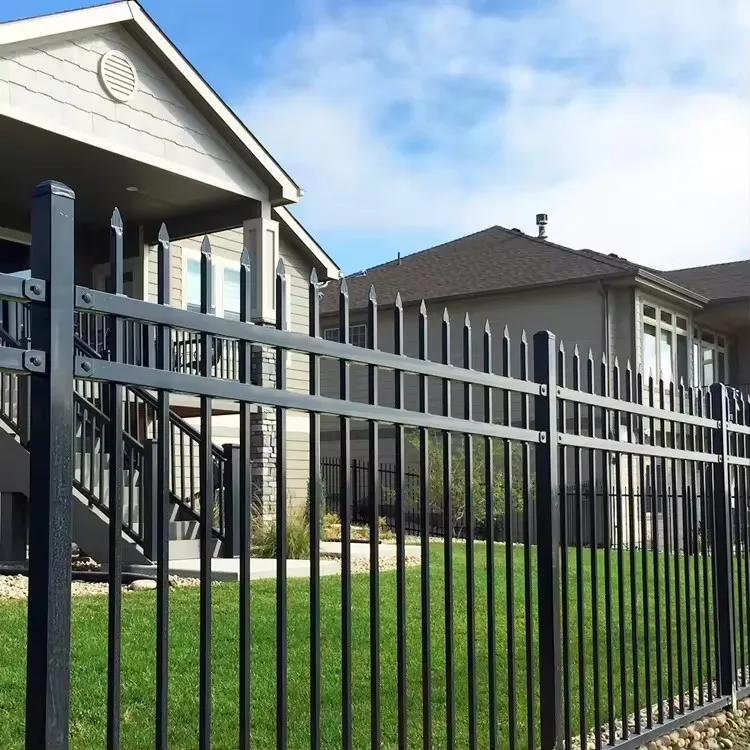 Hot-selling heavy duty prefab residential steel picket fence black metal garden border fence