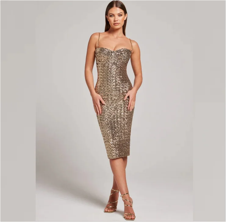 Sexy womens fashion clothes golden elegant evening sequins dresses short party dress