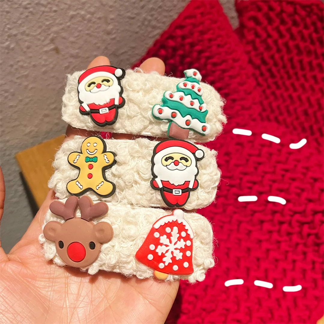 Fanyue Custom Popular Cute Christmas Tree Santa Elk Lamb Wool Hair Claw Clip Wholesale 2024