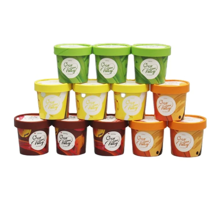 Low Moq Disposable Eisbecher Box Biodegradable 4oz Ice Cream Yogurt Paper Cup with Lid and