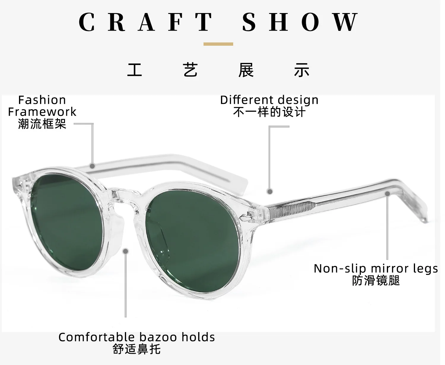 TR90 Round Frame Acetate Temple UV400 Polarized Women Designer Sunglasses Top Quality Hand Made Sun glasses