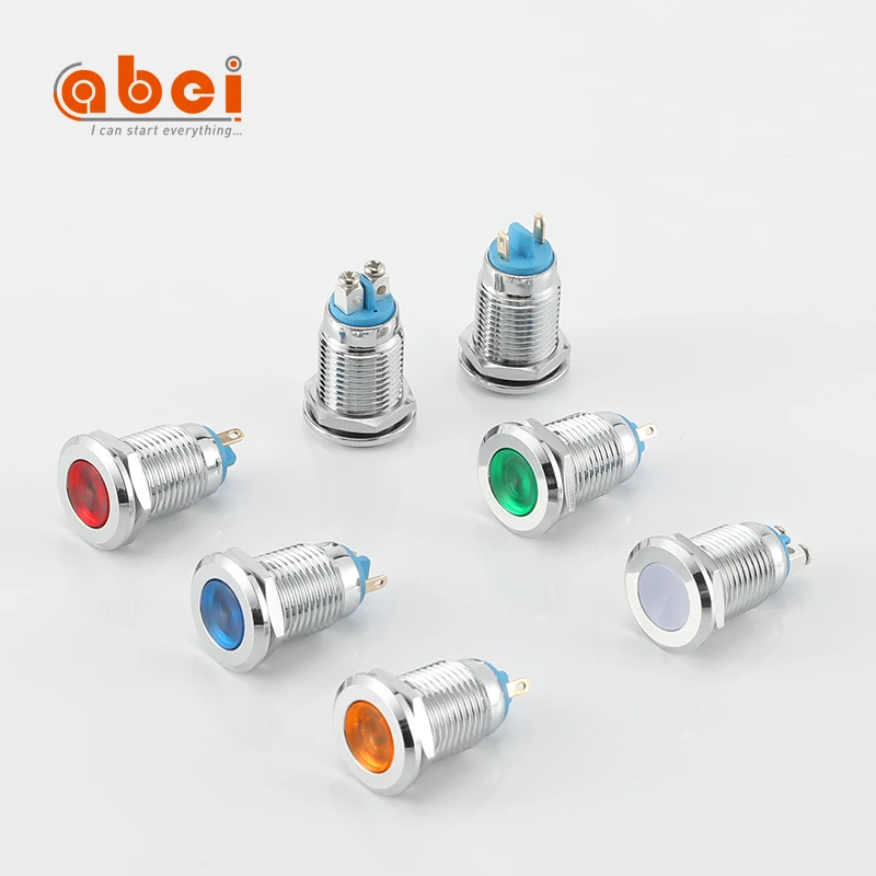 
ABEI Indicator Lamp 12mm metal waterproof IP67 DC6V/220V screw/pin wire terminals led indicator lights 