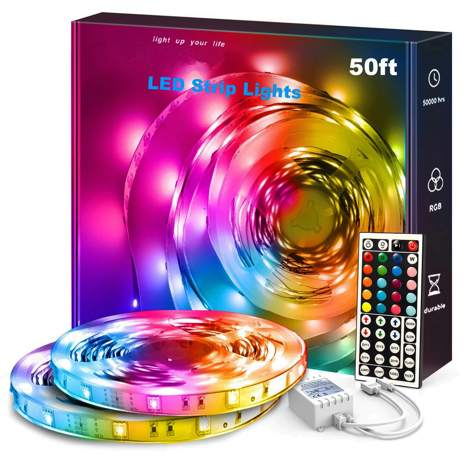 China 50ft 15M RGB SMD5050 44 Keys Remote Backlight for Bedroom Kitchen Decoration Flexible LED Strip Light