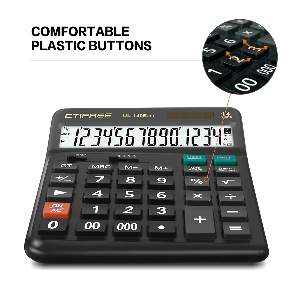 ctifree Large Keypad Large Screen Calculadora Dual Power Supply 14-digit Electronic Desktop Office Tablet Student Calculator
