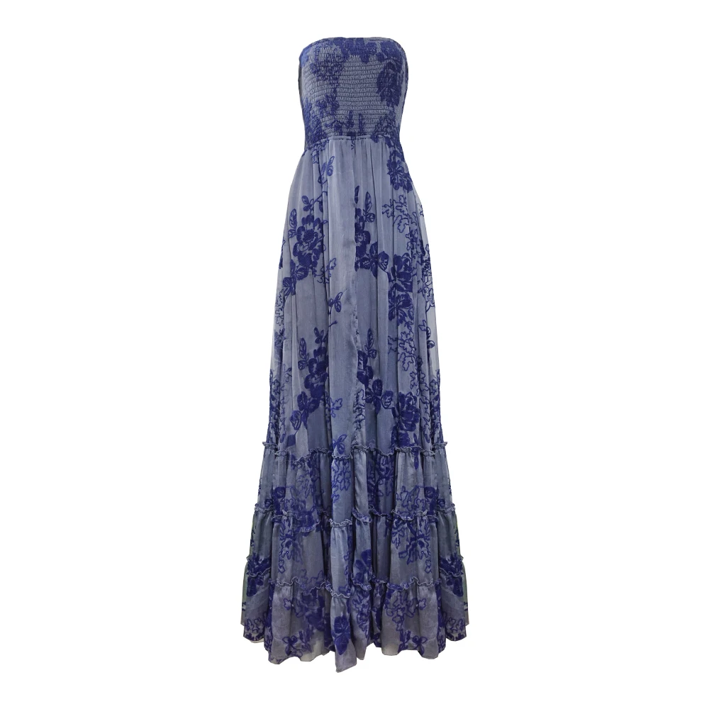 SMO navy elegant long party dresses and chiffon dress velvet print dress