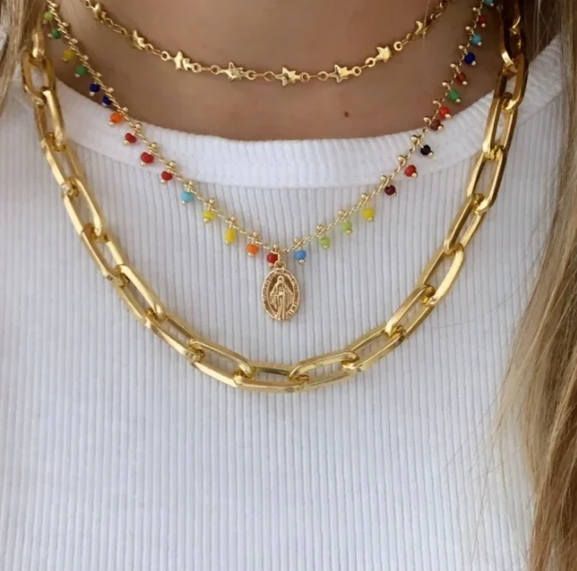 European Religious Jewelry Gold Virgin Mary Pendant Chain Necklace For Women